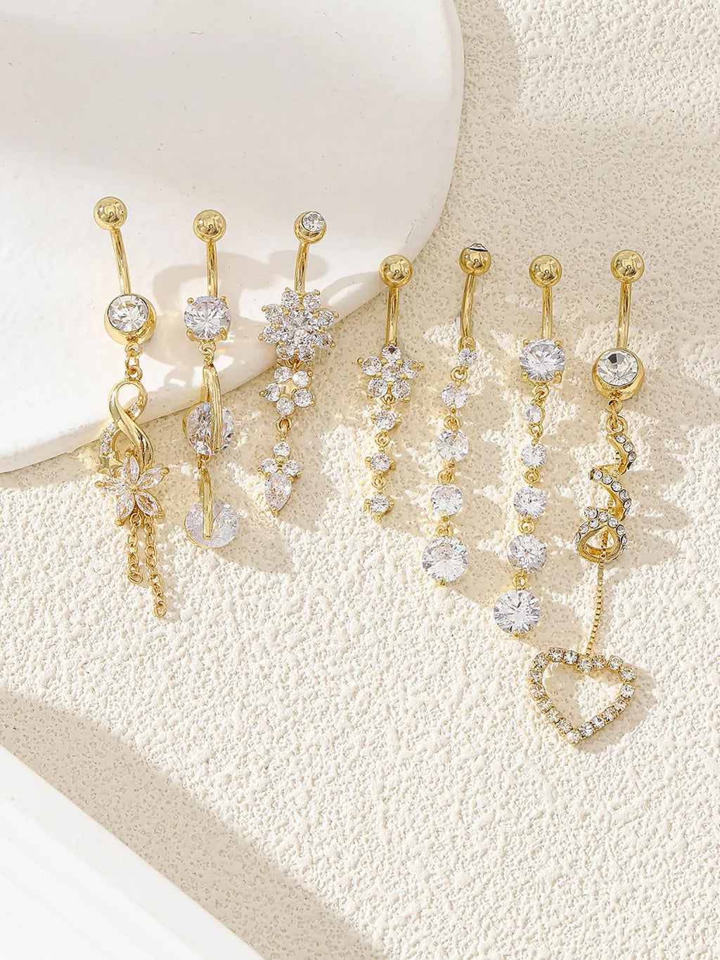 Women'S Elegant Rhinestone & Flower & Heart Decor Belly Rings, Exquisite Trendy Belly Piercing Jewelry, Chic Body Jewelry for Party & Daily Decor, Fashion Body Jewelry, Body Jewellery