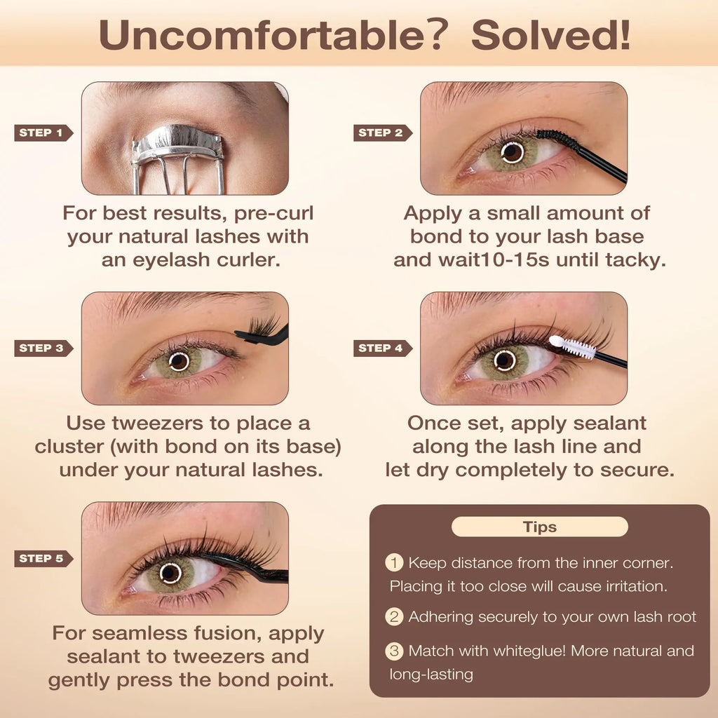 Focipeysa Fluffy Foxtail Lash Clusters | LC Curl Fox Eye Lash Clusters | Natural, Wispy, Ultra-Dense | Beginner-Friendly, Get Flawless Salon Extensions at Home| Lash Kit with Bond and Seal, Complements All Makeup Looks