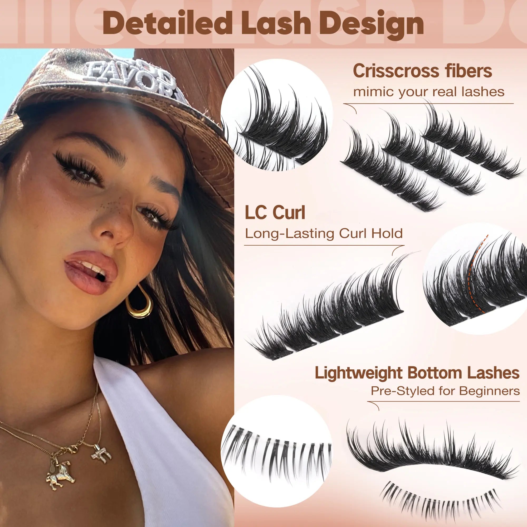 Focipeysa Fluffy Foxtail Lash Clusters | LC Curl Fox Eye Lash Clusters | Natural, Wispy, Ultra-Dense | Beginner-Friendly, Get Flawless Salon Extensions at Home| Lash Kit with Bond and Seal, Complements All Makeup Looks