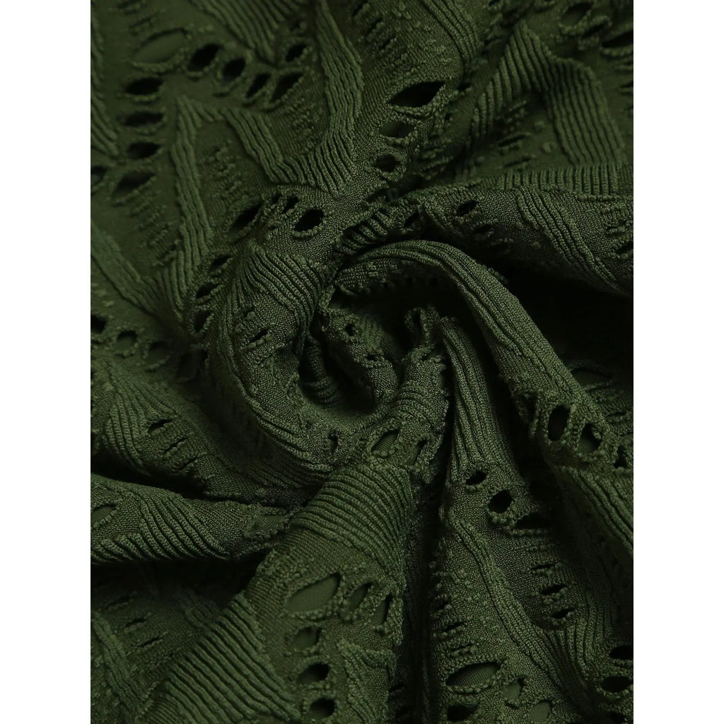 Dark Green Textured Cutout Bikini Bottom
