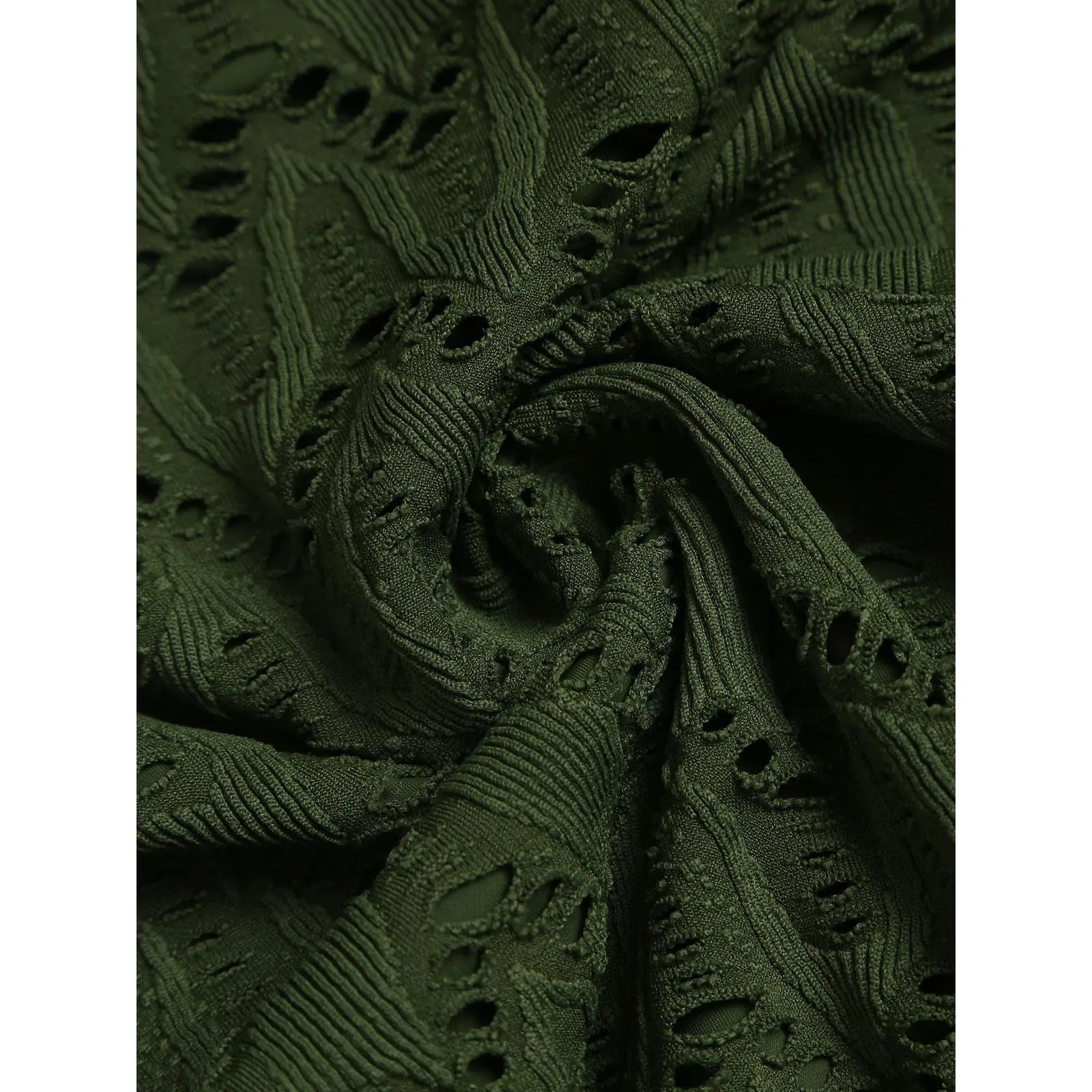 Dark Green Textured Cutout Bikini Bottom