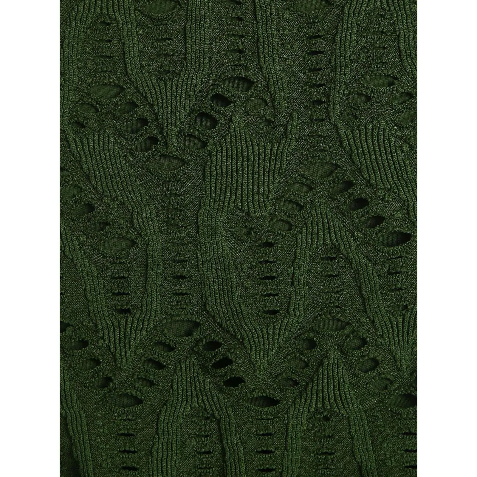 Dark Green Textured Cutout Bikini Bottom