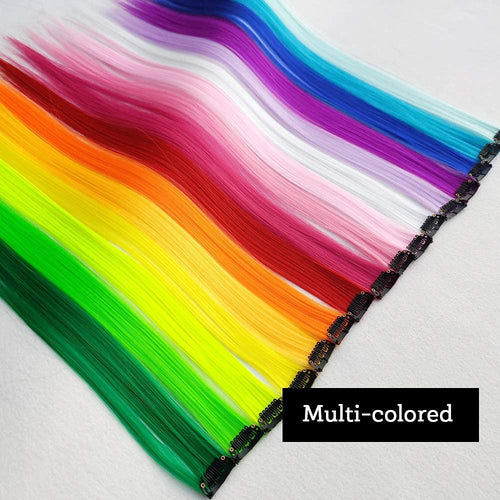 32Packs Colored Hair Extensions 20Inch Straight Color Clip in on Hair Extension Rainbow Party Highlights Synthetic Hairpiece(16 Colors)