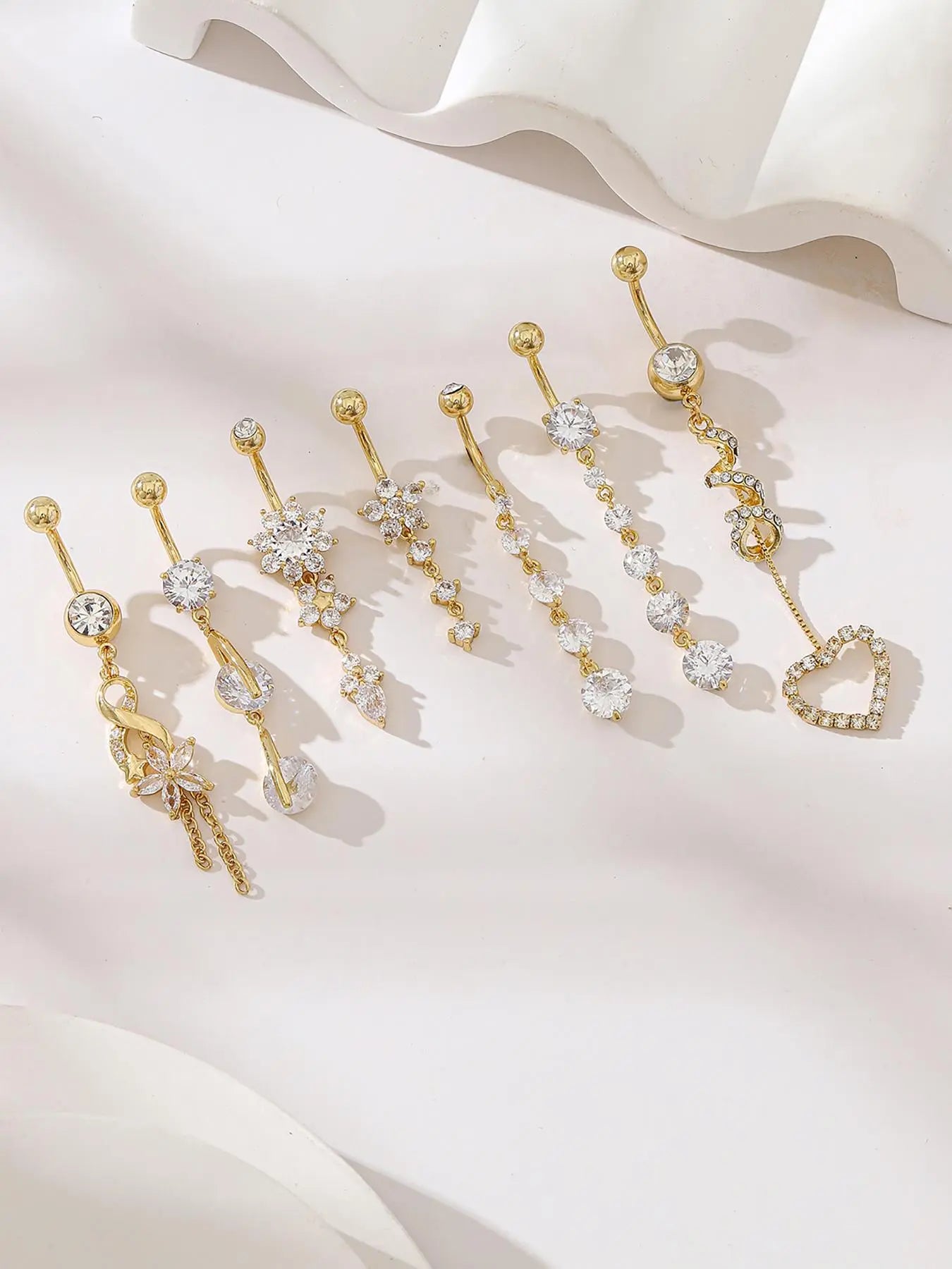 Women'S Elegant Rhinestone & Flower & Heart Decor Belly Rings, Exquisite Trendy Belly Piercing Jewelry, Chic Body Jewelry for Party & Daily Decor, Fashion Body Jewelry, Body Jewellery