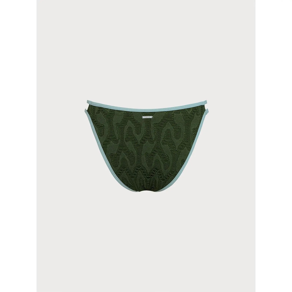 Dark Green Textured Cutout Bikini Bottom