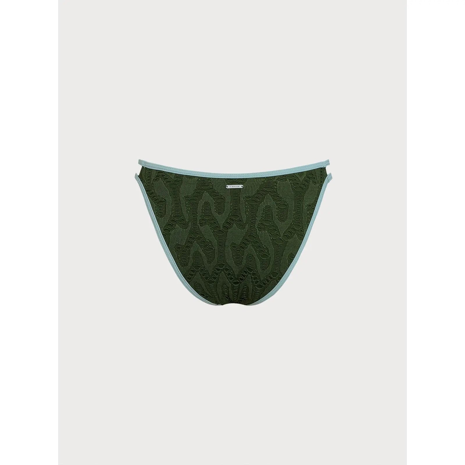 Dark Green Textured Cutout Bikini Bottom