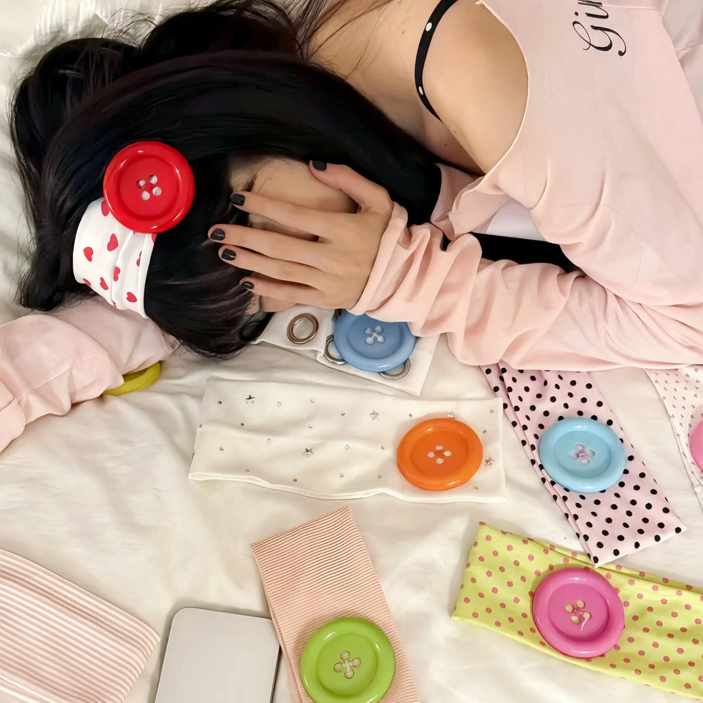 Summer Colorful Large Button Wave Dot Wide Elastic Headband for Women, Korean Ins Y2K Retro Blogger Same Style Trendy Cool Daily Hair Accessories