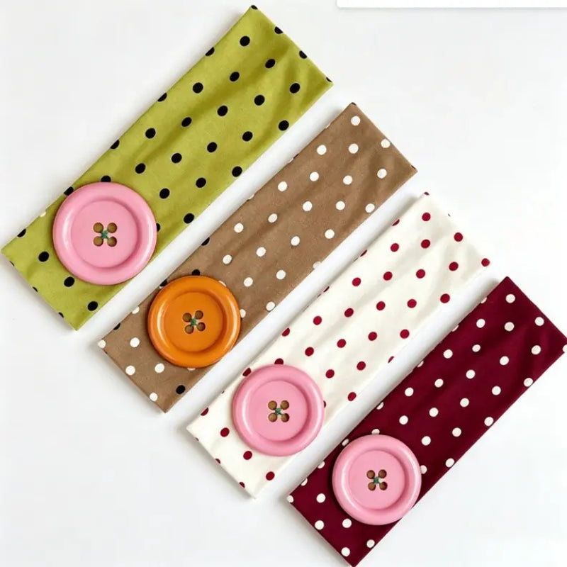 Summer Colorful Large Button Wave Dot Wide Elastic Headband for Women, Korean Ins Y2K Retro Blogger Same Style Trendy Cool Daily Hair Accessories