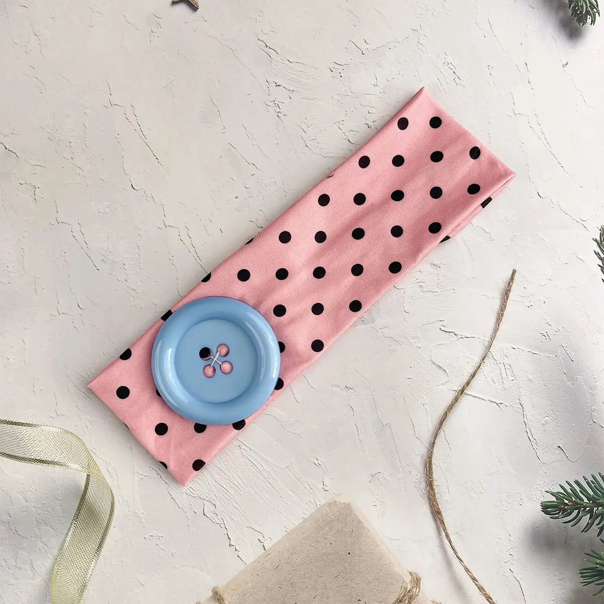 Summer Colorful Large Button Wave Dot Wide Elastic Headband for Women, Korean Ins Y2K Retro Blogger Same Style Trendy Cool Daily Hair Accessories