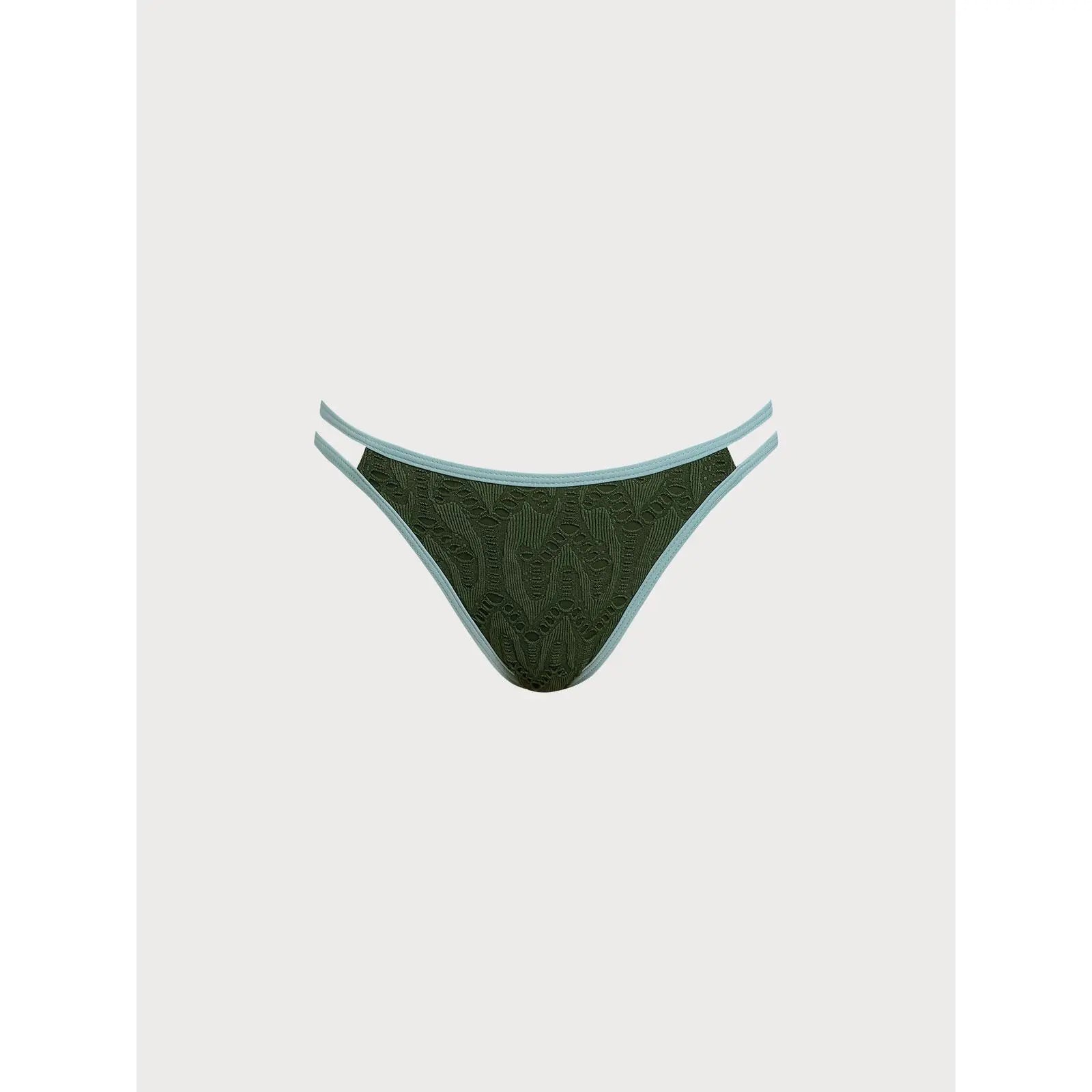 Dark Green Textured Cutout Bikini Bottom
