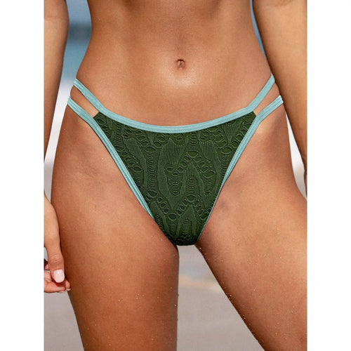 Dark Green Textured Cutout Bikini Bottom