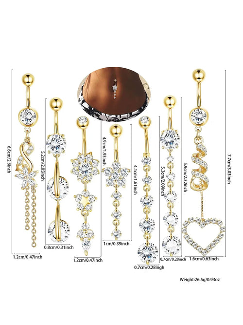 Women'S Elegant Rhinestone & Flower & Heart Decor Belly Rings, Exquisite Trendy Belly Piercing Jewelry, Chic Body Jewelry for Party & Daily Decor, Fashion Body Jewelry, Body Jewellery